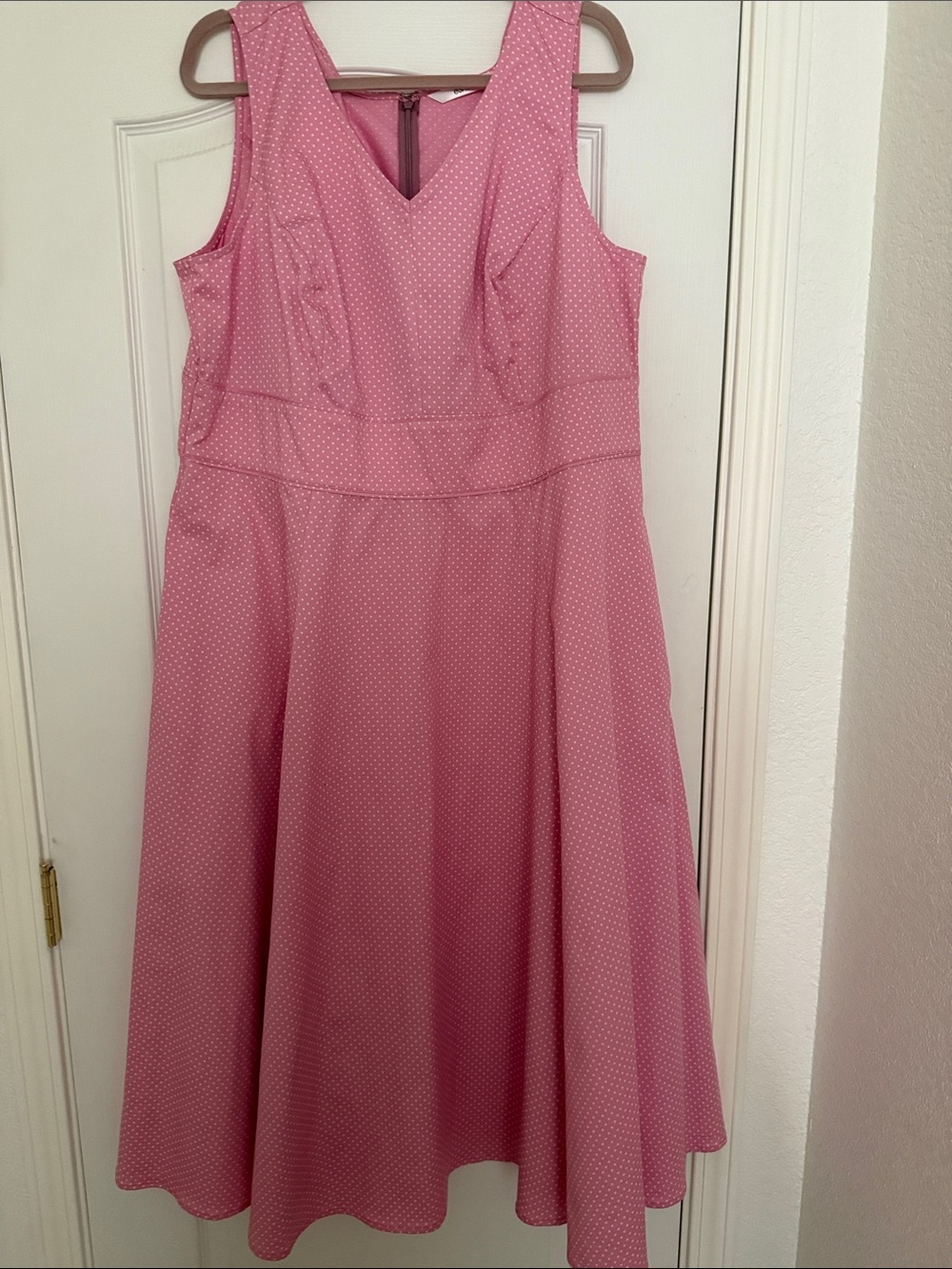eshakti Pink Sleeveless V-Neck Maxi Dress with Subtle Dot Print NWOT
